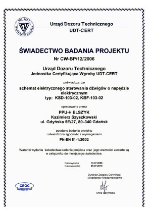 Certyfikat Urzędu Dozoru Technicznego